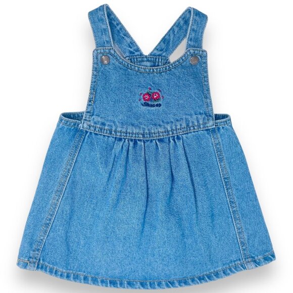 Vintage Guess Baby Girls Floral Embroidered Overalls Denim Jumper Dress 18m - Picture 1 of 10